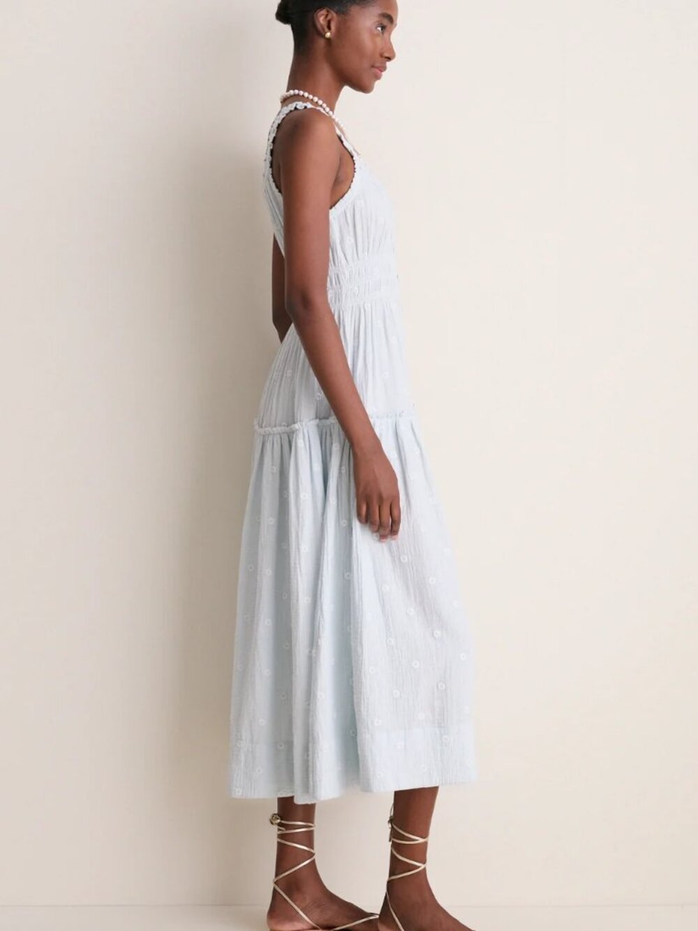 *NWT* Blue Gauze Daisy Embroidered Landis Midi Dress S